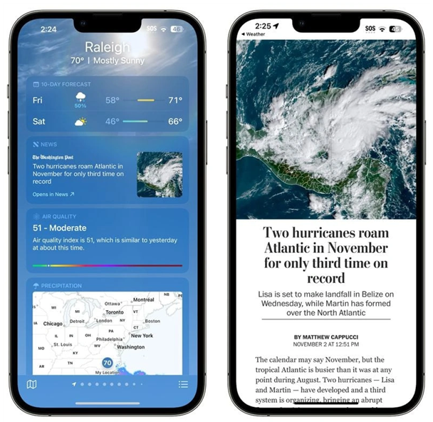 定海苹果14维修分享iPhone 14手机如何看天气时顺带看新闻 