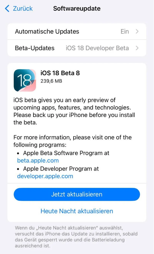 定海苹果手机维修分享苹果 iOS / iPadOS 18 开发者预览版 Beta 8 发布 