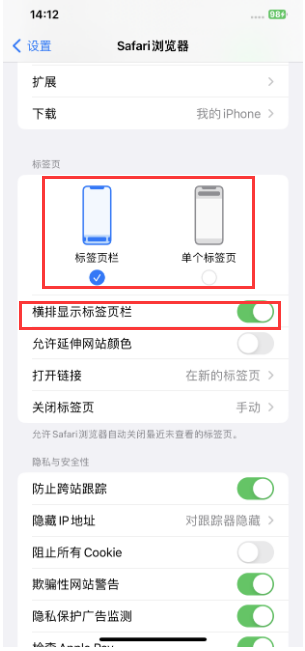 定海苹果手机维修分享Safari浏览器如何切换标签栏位置 